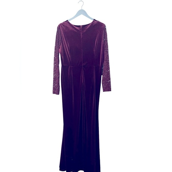 Ababalaya Velvet Lace Sleeve Wrap Gown – Deep Burgundy – Size XL - Picture 3 of 12